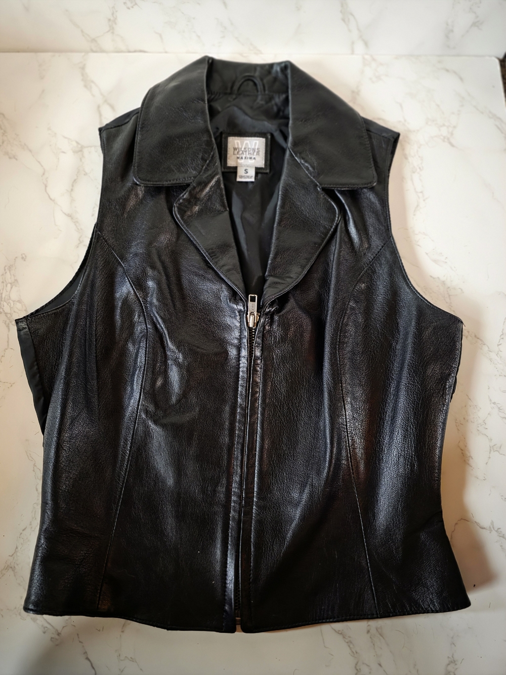 Sexy Vintage Blank Wilsons Women's Black Leather Zip Front Vest